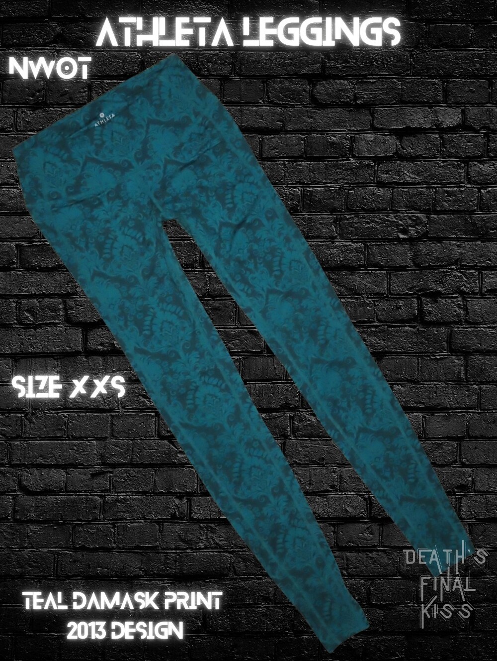 NWOT HTF Athleta Teal Damask Print High Rise Full Length Leggings Roller Derby
